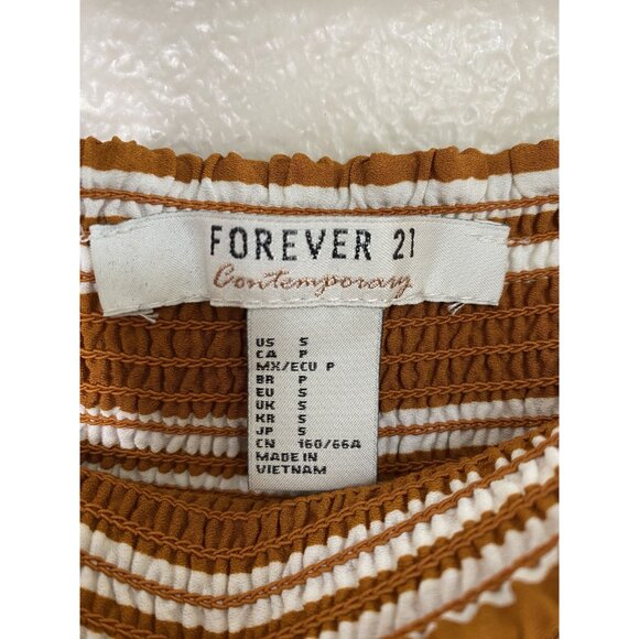 NWT Forever 21 Brown Pants small striped‎ wide leg pull on elastic polyester - Picture 3 of 7